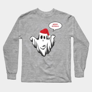 Merry Boomas Vector Design - Christmas Ghost Long Sleeve T-Shirt